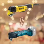 sélection de deux scies oscillantes, une dewalt filaire et une Makita sans fil